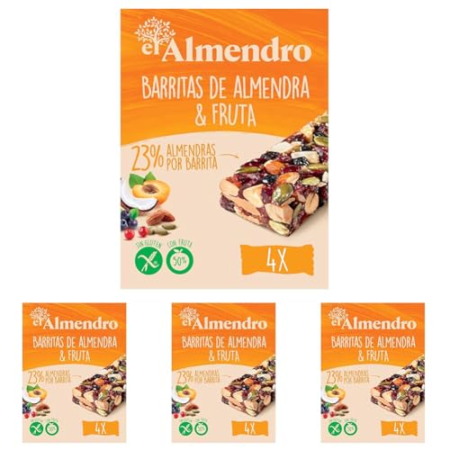 El Almendro, Barritas del Almendra con Frutas, Barrita Proteica, Barritas Energetica, Barritas de Frutas, 4 Porciones de 35 Gramos, 140 Gramos (Paquete de 4)