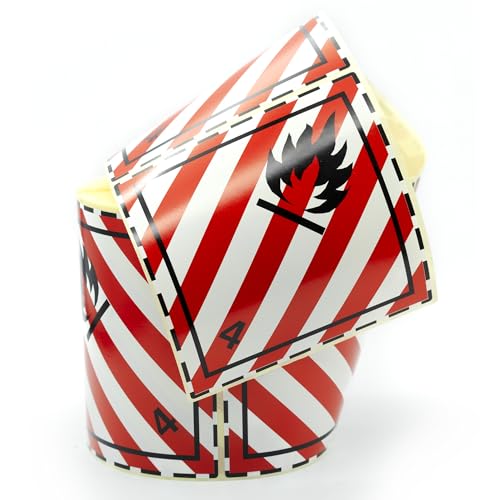 Gefahrgutetiketten Klasse 4.1 – 500 Stück – 100 × 100 mm – ADR-Aufkleber – selbstklebende Transportetiketten