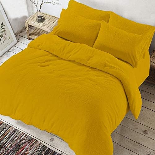 Ar linens Teddy Bear Fleece Duvet Quilt cover, Super Soft Warm Cozy Bedding Set With Pillow Cases in single Double King Super king (Mustard, Double)