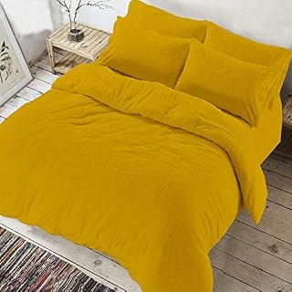 Ar linens Teddy Bear Fleece Duvet Quilt cover, Super Soft Warm Cozy Bedding Set With Pillow Cases in single Double King Super king (Mustard, Double)