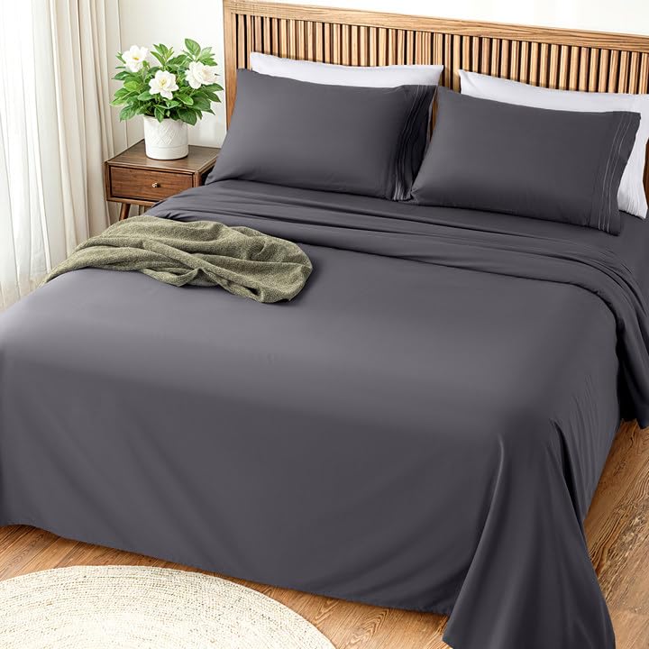 SONORO KATE Luxury Queen Bed Sheets - 1800 Thread Count Ultra-Soft Microfiber, Wrinkle-Free, Breathable & Deep Pocket Design for a (Dark Grey-4,Queen)