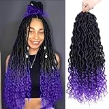 Ombre Purple Faux Locs Crochet Hair 20 Inch Pre Looped Soft Locs Crochet Hair for Black Women Goddess Locs Crochet Hair with Curly Ends(20 Inch,6 Packs,1B/Purple)