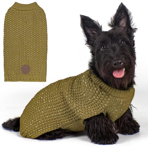 Image of KYEESE Reflective Yarn Dog Sweater for Small Medium Dog Thick Knit Pullover | Reflective for Visibility, Leash Hole for Walk, Stretchy Fit, Lightweight & Warm, Gentle on Sensitive Skin, Winter Daily Wear