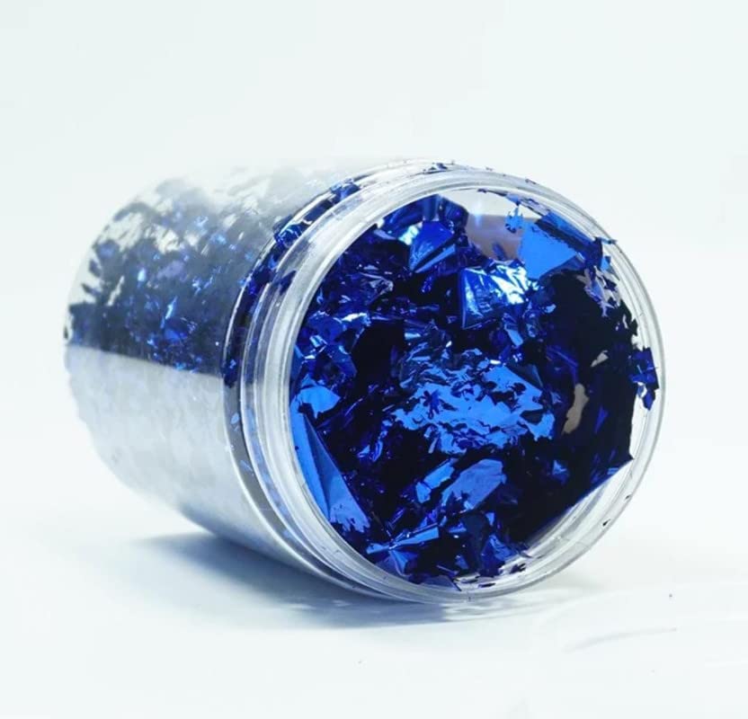 CLASSIC WARAQ CO. Blue Gold Leaf Flakes with Tweezers,Resin Gold Flakes,Metallic Gold Flakes for Nail Deco,Arts and Crafts(5g Blue)