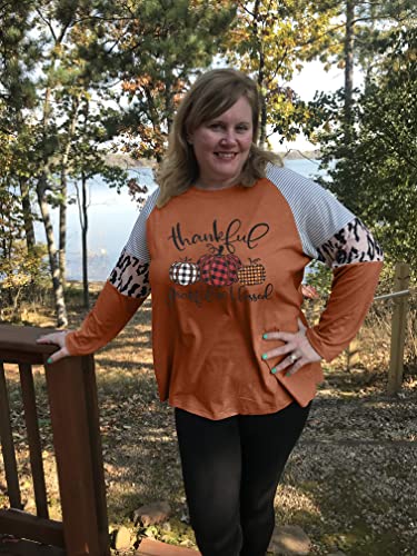 Grateful Thankful Blessed Shirt Plus Size Women Leopard Stripe Color Block Shirts Thanksgiving Pumpkin Long Sleeve Fall Tee2
