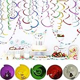 Material: está hecho de PVC grueso, la decoración de remolino en espiral colgante mide aproximadamente 70 cm de largo. 5 colores fluorescentes que se pueden colgar en el techo. Perfecto para uso en interiores y exteriores.