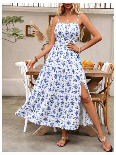 Image of BEAUDRM Women's Summer Maxi Dresses Boho Summer Wedding Guest Dress Beach Vacation Outfits Cruise Flowy Milkmaid Sundresses