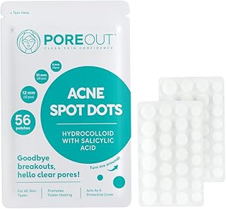 [ 56 Dots - 8mm, 10mm, 12mm ] POREOUT Hydrocolloid Patches - Salicylic Acid, Pimple Patch For Acne Breakouts, Zits, Blemish, Adhesive Spot Dots For Face, Nose, Forehead