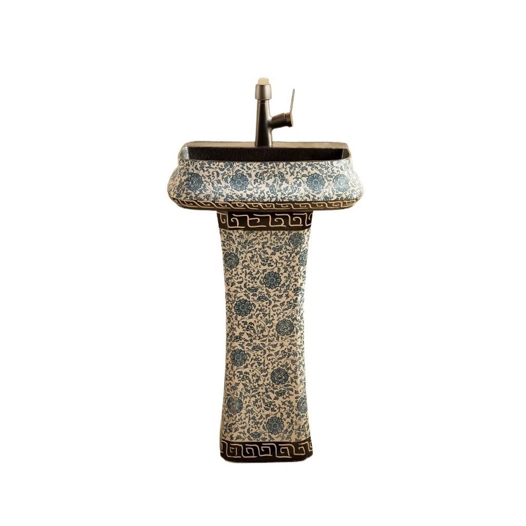 Chinese Style Outdoor Courtyard Washbasin Villa Garden Ceramic Column Bathroom Bowl Sink