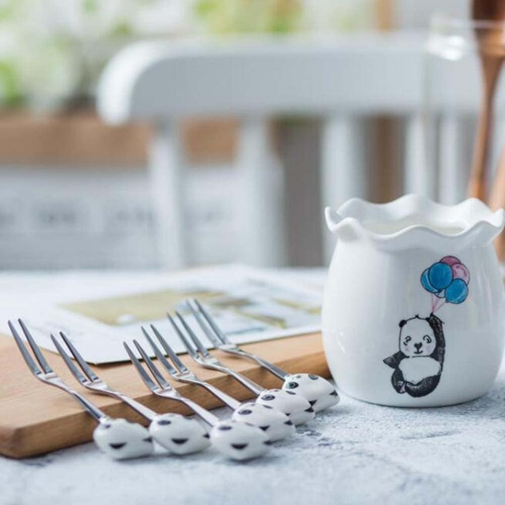 6 Pcs Cute Panda Fruit Forks Stainless Steel Dessert Forks Ceramic Forks Holder Set