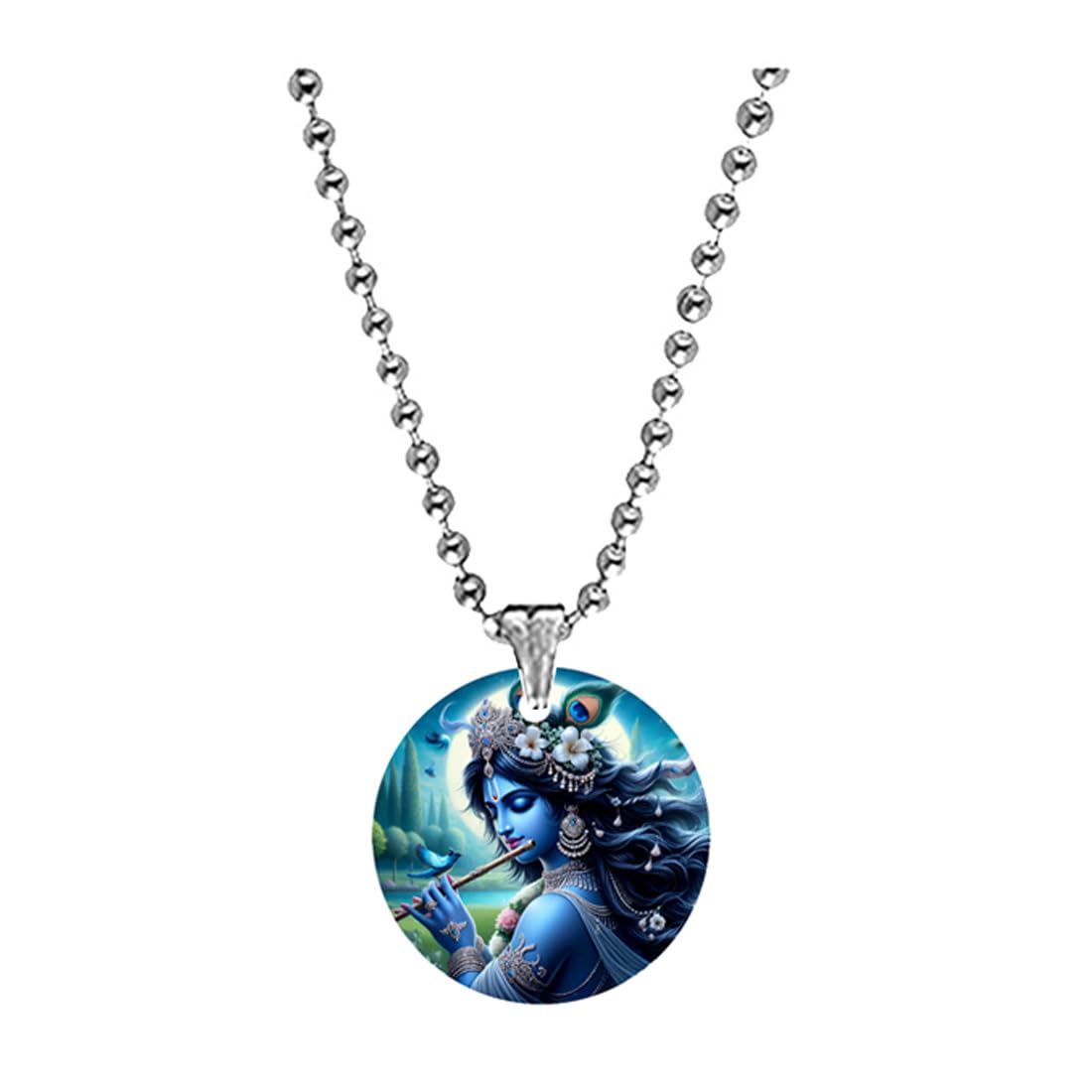 abhiora fashion Lord Krishna Playing Flute Bead Chain Acrylic Religious Pendant for Men Women Spiritual Devotional Jewelry Lightweight Daily Wear Gift-picture-6