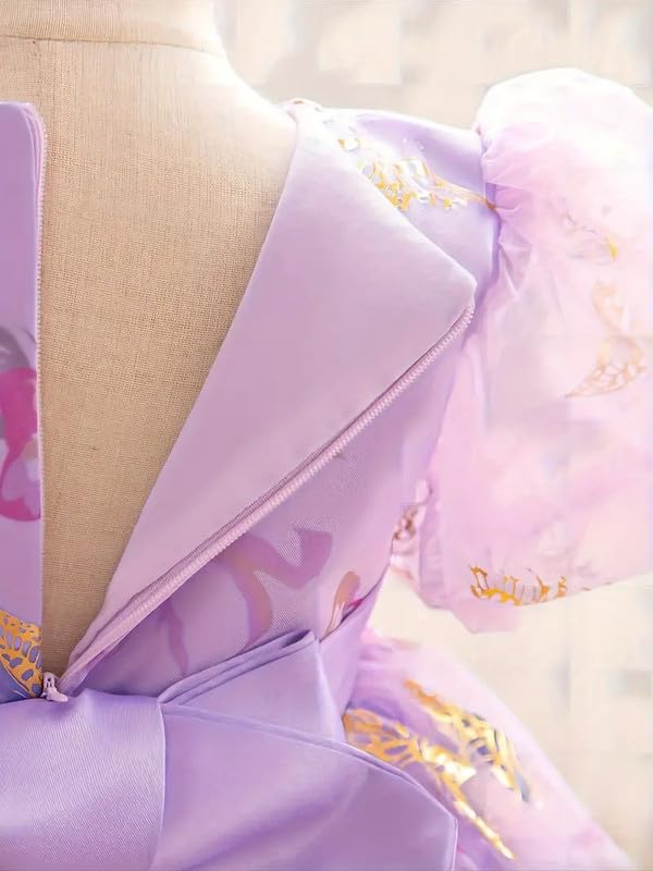 Image of Niren Enterprise Baby Girls Fit And Flare Knee Length Gold Foil Butterfly Puff Sleeve Bowknot Princess Gown Dress for Special Occasions