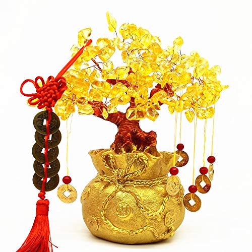 Colorsheng Feng Shui Yellow Quartz Crystal Tree, Bonsai Style Money Trees Decoration For Luck And Wealth (Purse) #TOP3