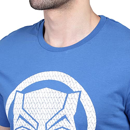 Image of Free Authority Black Panther Printed Regular Fit Blue Cotton Men's T-Shirt