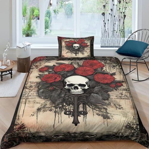 Housse de couette crâne rose 3D gothique en microfibre 135x200 cm - 2