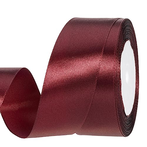 Image of ATRBB 25 Yards 1-1 /2 inch Wine Red Satin Ribbon for Gift Wrapping | Wedding, Bows, Colorfast Polyester Fabric Thick Ribbon for Bouquets Party Decor Crafts Handmade Flower DIY