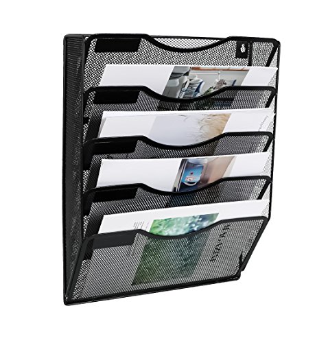 Easypag 5THFH-SM Wall File Holder 5 Pocket Mesh Hanging Wall Organizer Vertical Hanging File Folder Holder Magazine Rack cover