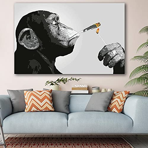 Affiche singe fumer tableau toile moderne pour déco murale chambre - 3