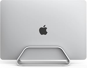 HumanCentric Vertical Laptop Stand Compatible with MacBook Pro and MacBook Air, Holder for Personal Computer Desk Stand, Aluminium, Exchangeable Inserts to Fit Different Device Models, Silver