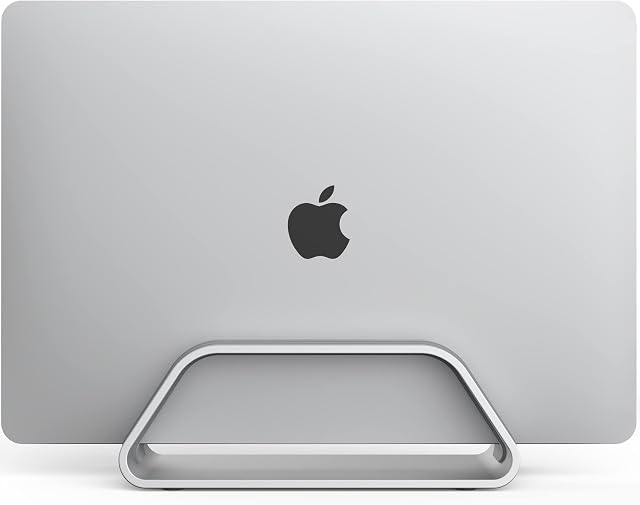 HumanCentric Vertical Laptop Stand Compatible with MacBook Pro and MacBook Air, Holder for Personal Computer Desk Stand, Aluminium, Exchangeable Inserts to Fit Different Device Models, Silver