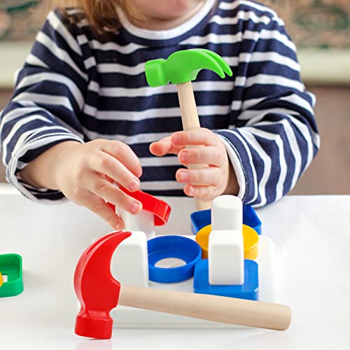 Image of Fowecelt 2 Pack Wooden Hammer Toys Simulation Hammers Maintenance Tools Educational Toys for Kids Birthday Party Games Supplies(Red & Green)