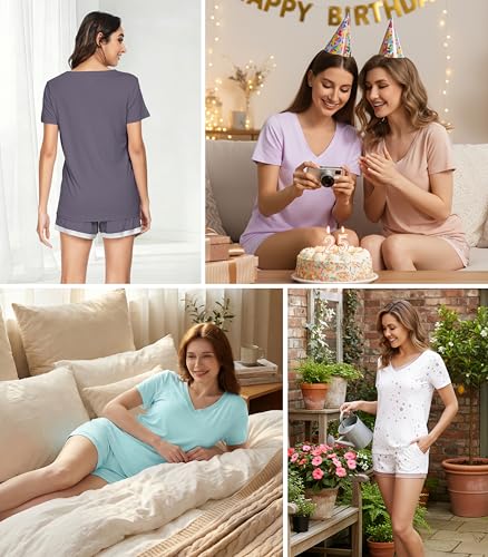 Image of WiWi Viscose from Bamboo Pajamas Set for Women Super Soft Short Sleeve Cooling Summer Plus Size Pjs Sets Sleepwear S-4X