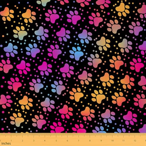 Colorful Paw Print Fabric by The Yard Cute Cartoon Dog Animals Decor Fabric for Kids Boys Girls Gradient Kawaii Pattern Dreamy Fabric for Bed Outdoor Indoor DIY Projects 1 Yard,36
