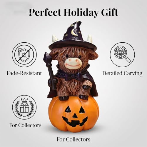 Vaca de las Tierras Altas bruja de resina para decorar la chimenea en Halloween 4