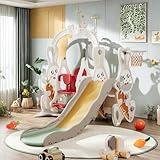 Indoor Schaukel 4-in-1, Kinderrutsche ab 1-6 Jahre Outdoor & Indoor Kinder Spielplatz Gartenrutsche mit Basketballkorb, Klettergerüst, Weiß