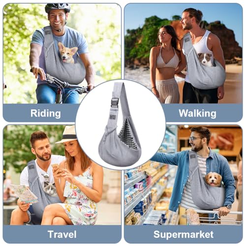Adiwo Hundetragetasche Welpen, Wendbarer Transporttasche für Hunde und andere Haustiere bis 7.5 kg Tragetuch Hund Verstellbar Sicherer Tragegurt für Kleine Hunde für Spaziergänge im Freien Grau