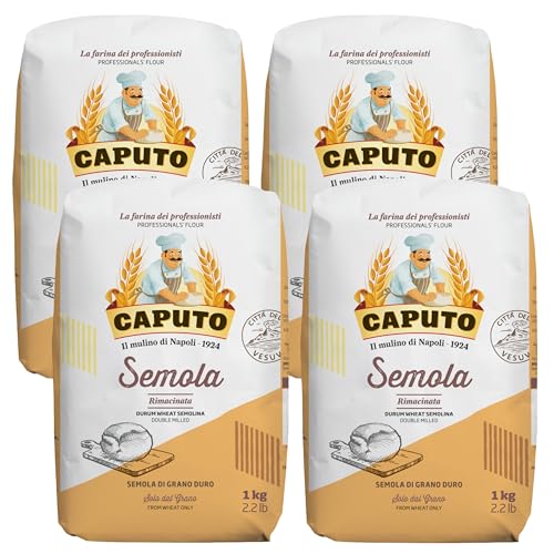 Caputo Semola Rimacinata 1 kg – Harina de Sémola de Trigo Duro Italiana para Pasta Fresca, Pizza y Pan – Molida Fina Tradicional - Pack Laborawi (x4)