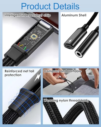 2 in 1 USB C to Headphone Jack and Type C Adapter, 3.5mm Audio and Charger Splitter with 60W PD Fast Charging, Plug and Play, USB C to AUX Splitter for iPhone 15/16, Galaxy S24, Pixel, iPad Pro - Image 5