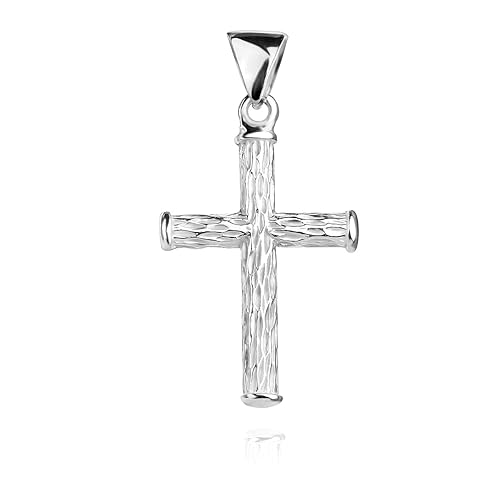 Cross Pendant Sterling Silver 925 Wood Textured Religious Unisex Jewelry
