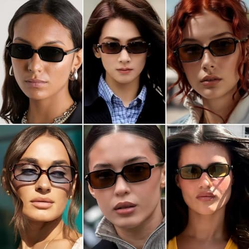 NIDOVIX Retro Rectangle Sunglasses for Women Men Small Square 90s Fashion Simple Vintage Sun Glasses UV400 Protection3