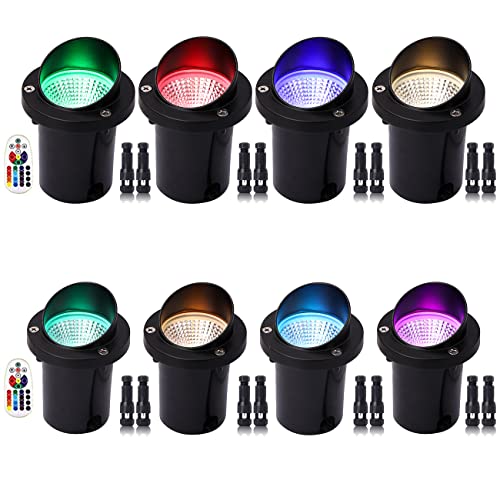 EAGLOD RGBW LED Well Lights - RGB Color Changing Landscape Lights, Outdoor In-Ground 10W Waterproof, 12-24V Multicolor for Yard & Garden (8Pack) RGBW 8 Pack
