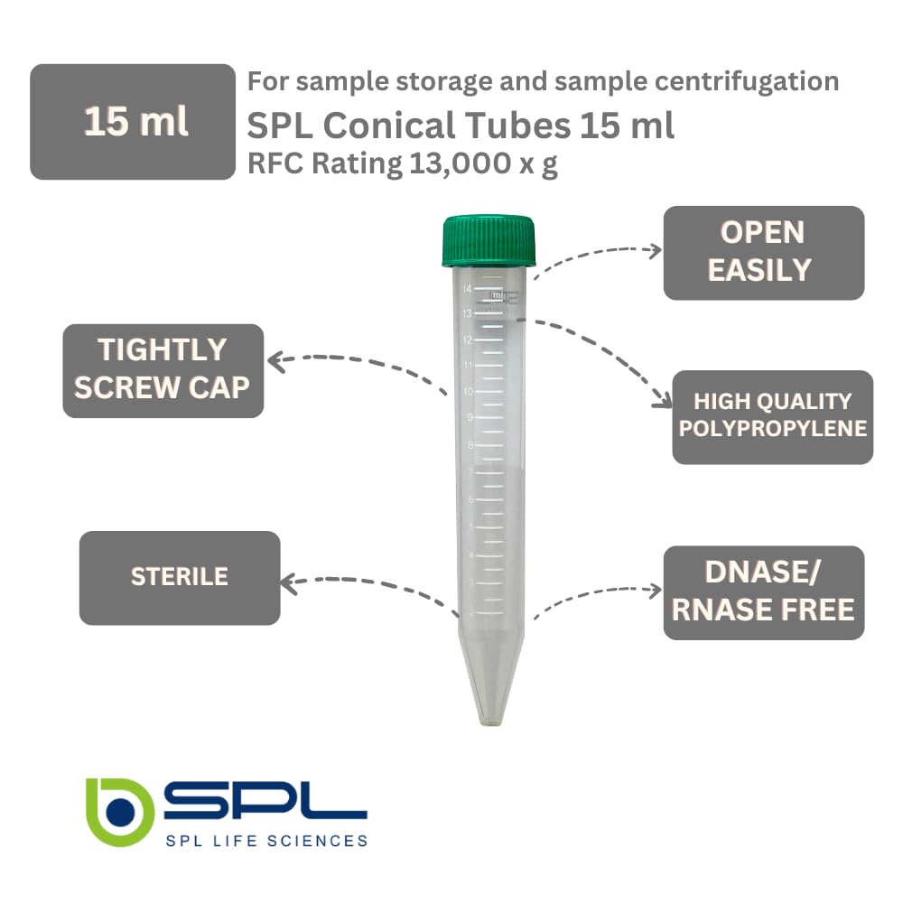 SPL 15 ml cónico tubos de centrífuga esterilizados con PP estante, (Rack de 25) no – pirogénicas, Non – citotóxico, dnase/Rnase – libre, ADN humano – libre