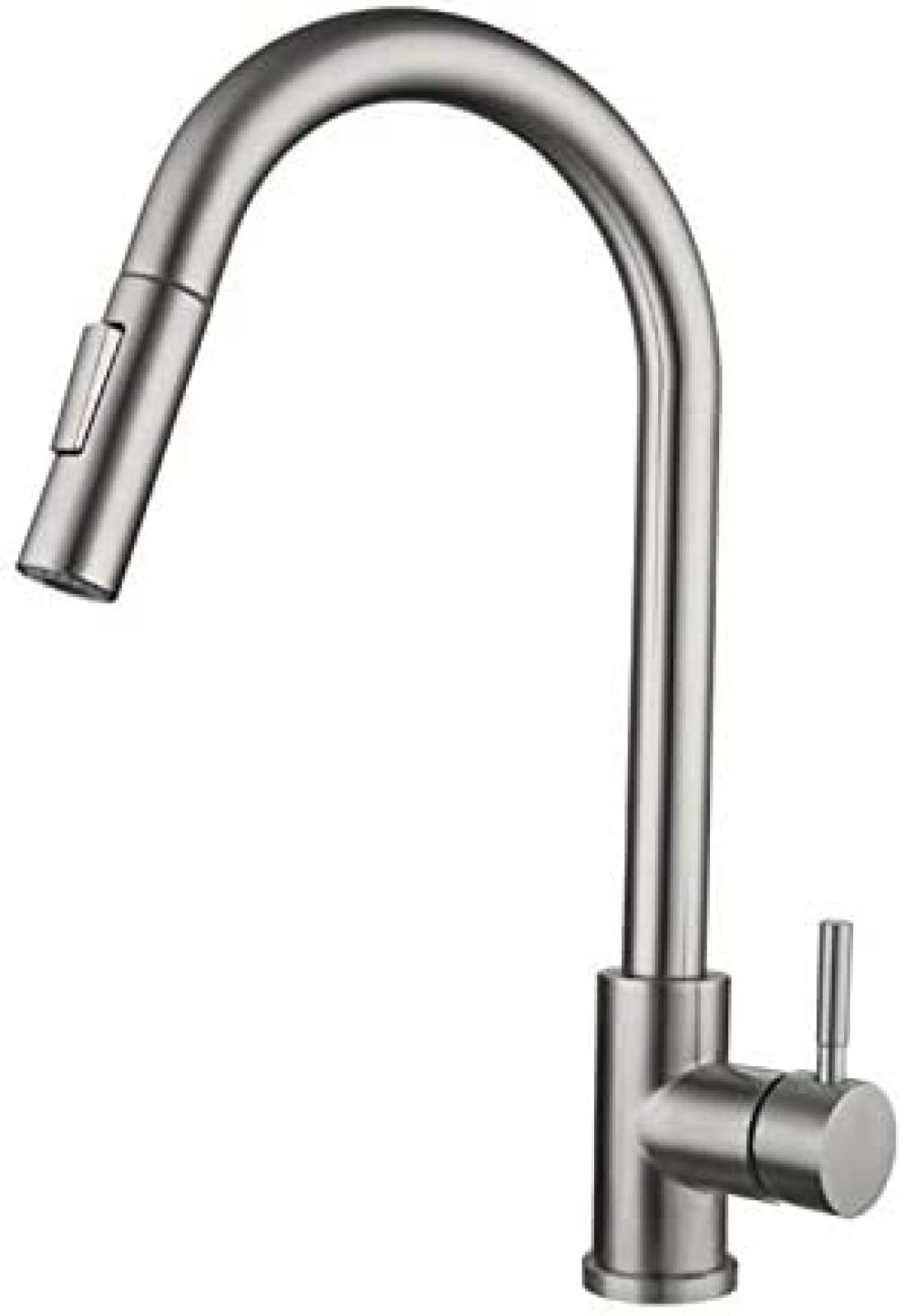 Rubinetto per lavello da cucina monocomando ad arco alto, rubinetto da cucina con rotazione a 360 ° con spruzzatore a scomparsa, miscelatore caldo e freddo a induzione in acciaio inossidabile Ta