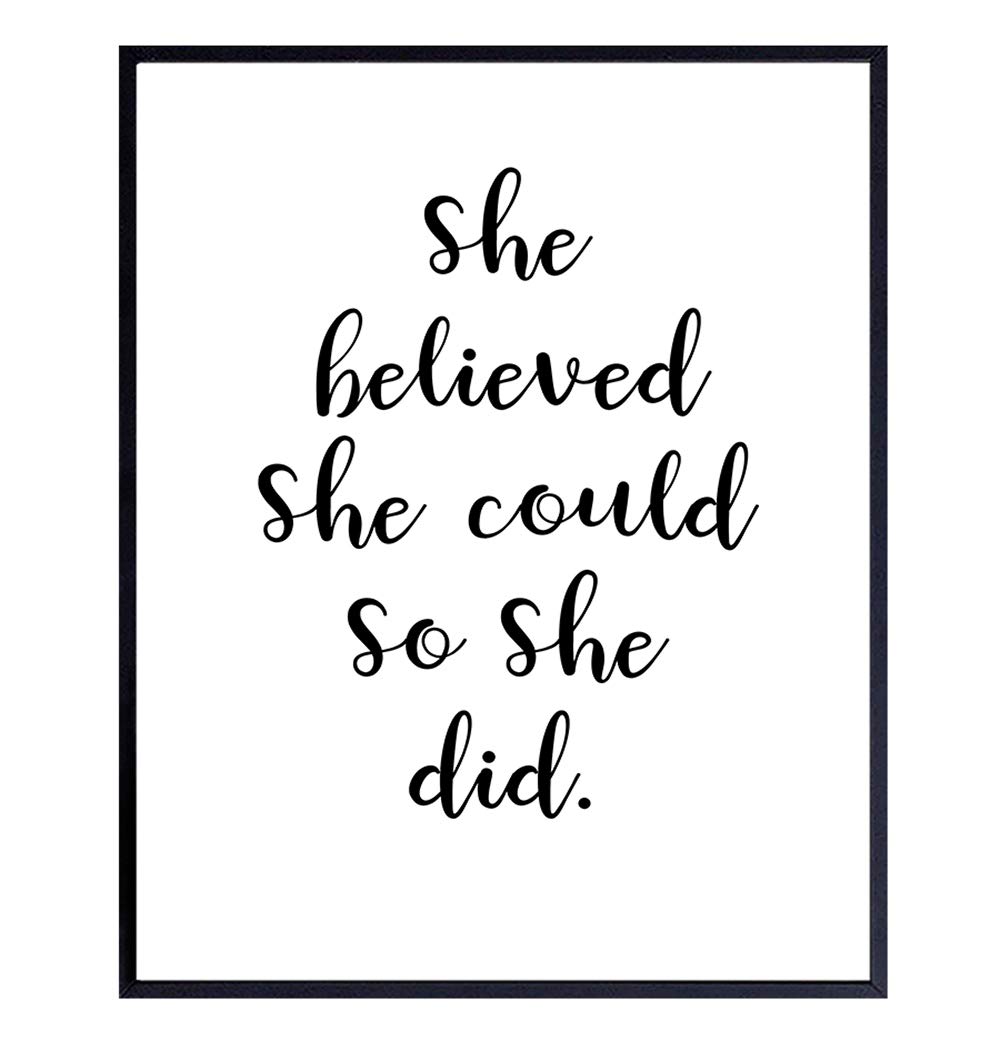 Wall Art Print Typography - 8x10 Unframed Photo - Makes a Great Gift for Home Decor - She Believed She Could - Motivational and Inspirational
