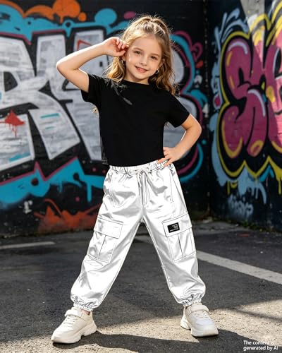 Image of SANGTREE Girls' 2 Piece Outfits T-Shirt and Drawstring Cargo Jogger Pants Clothing Set, 4-14 Years