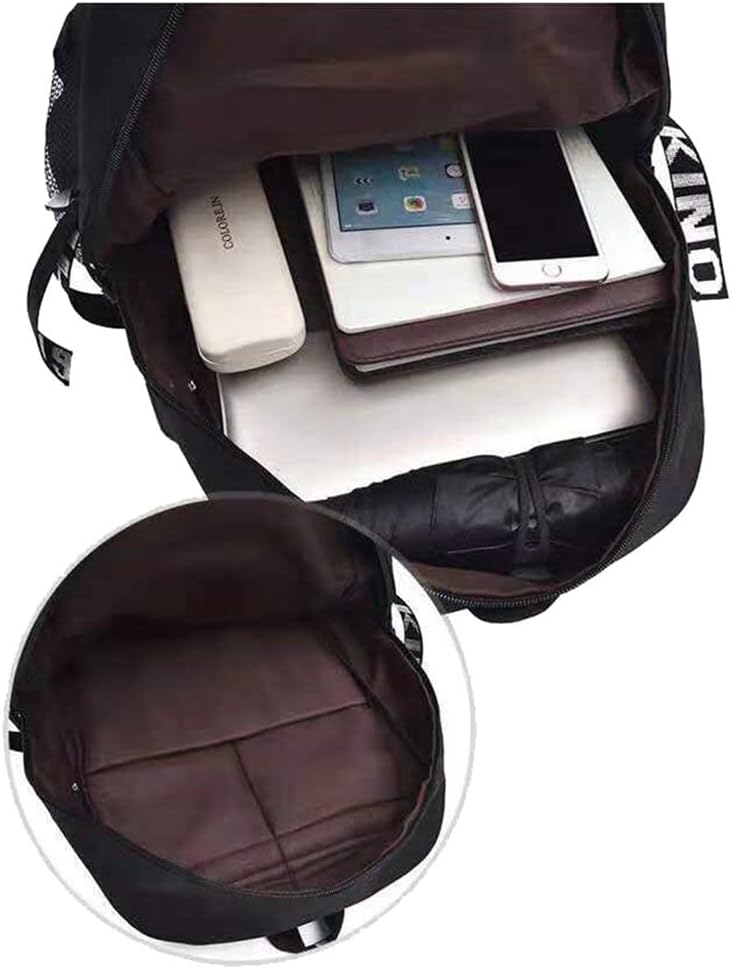 SCP Anime Luminous Laptop Backpack Rucksack Travel Sports Casual Daypack with USB Charging Port Black / 4
