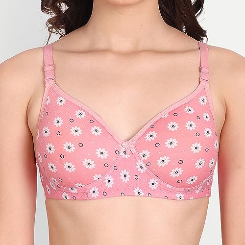 Image of Women Flower Printed Padded Bra - Made of Pure Cotton Full Coverage Non Wired Soft Cup for T-Shirt Saree Dress for Everyday