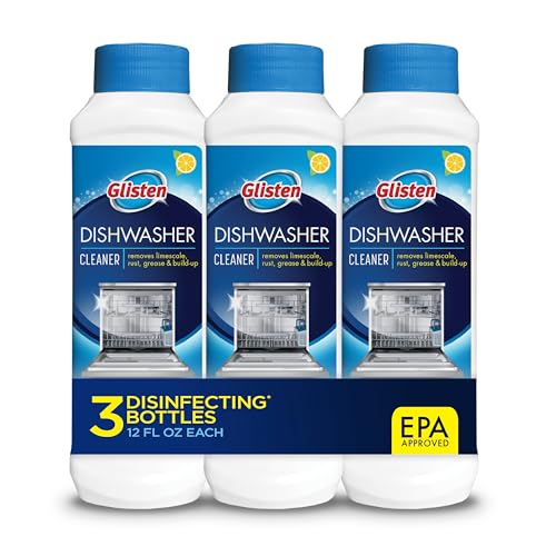 Glisten Dishwasher Cleaner and Disinfectant, Removes Limescale, Rust, Grease and Buildup, Fresh Lemon 12 Fl. Oz. Bottle, 3 Pack