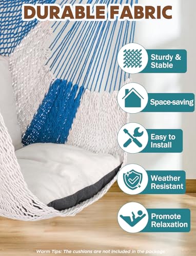 Image of Chihee Handwoven Hammock Chair 7.9ft Detachable Strong Metal Spreader Bar | Stretchy Cotton Blended Rope Large Hanging Chair Ventilated Mesh Swing Seat Color Blocking Portable Carry Bag Indoor Outdoor