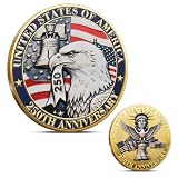 USA 250th Anniversary Challenge Coin 1776-2026 Gold-Plated High Relief Collectible with Red White Blue Enamel Featuring Liberty Bell White House Statue of Liberty Eagle Gift for Veterans Patriots