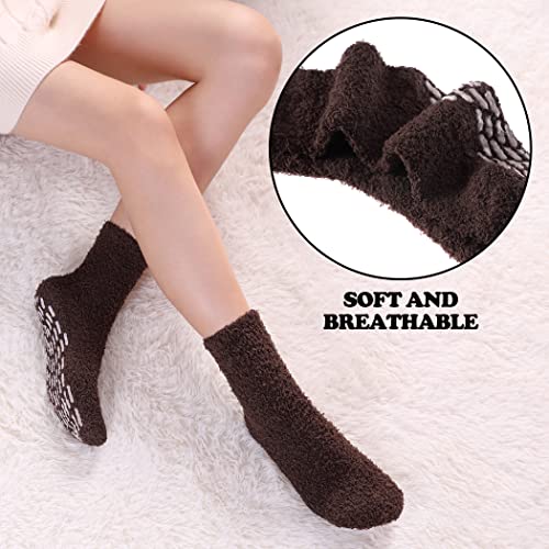 Image of FNOVCO Non Slip Socks for Women Winter Warm Cozy Fuzzy Slipper Socks Soft Fluffy Hospital Socks with Grips