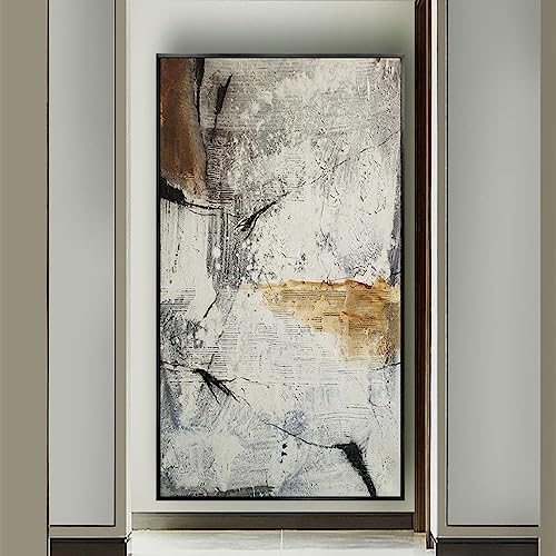 HYFBH Textura Gris Abstracta Lienzo Pinturas de Pared Líneas Abstractas Decoración para el hogar Cuadros de Arte de Pared nórdicos sobre Lienzo Decoración de Sala 43x86cm/17x34inch con marco