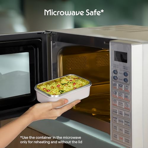 Image of Larah by BOROSIL Freshbyte Food Storage Container with Airtight Stainless Steel Lid | Fridge Container for Lunchbox | Food Grade | Microwave Safe (Grey, 400 ml, Rectangular)