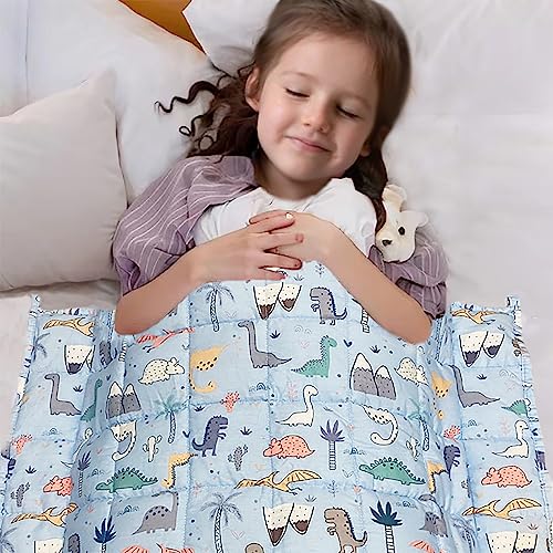 Image of Aimon Weighted Blanket Kids, Kids Weighted Blanket 3 pounds, Blue Dinosaur,Breathable, Light Blue, Small Size, Soft and Calm with Glass Beads (20"*30", 3Lbs)
