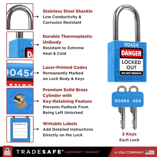 Cadenas de sécurité TRADESAFE lot de 10 bleus à clés différentes pour consignation industrielle