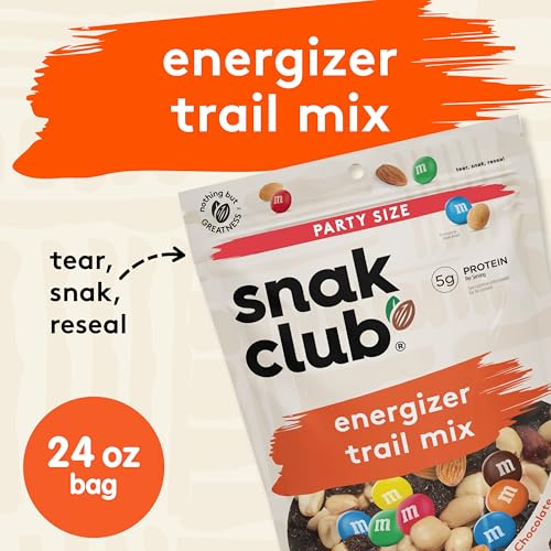 Snak Club Energizer Trail Mix with Roasted Salted Peanuts, Raisins, M&M’S Chocolate Candies, Roasted Almonds, Gluten-Free and Kosher Snack, 24 oz Resealable Bag